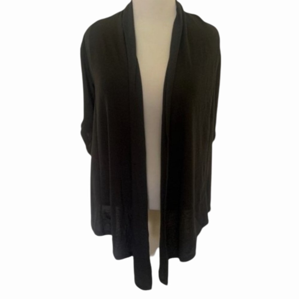 Derek Heart 3/4 sleeve open cardigan womens M Medium cascade dark gray black